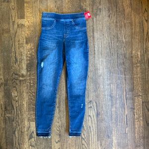 Spanx distressed ankle skinny jeans, medium wash, size Small